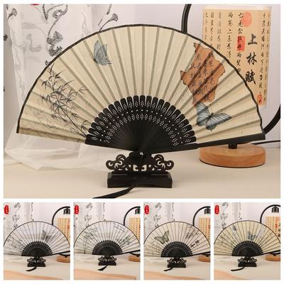 Cadre en Bambou Ventilateur Pliant en Soie Vintage Ventilateur à Main Pliant Artisanat Ventilateur Chinois Classique Accessoires Photo