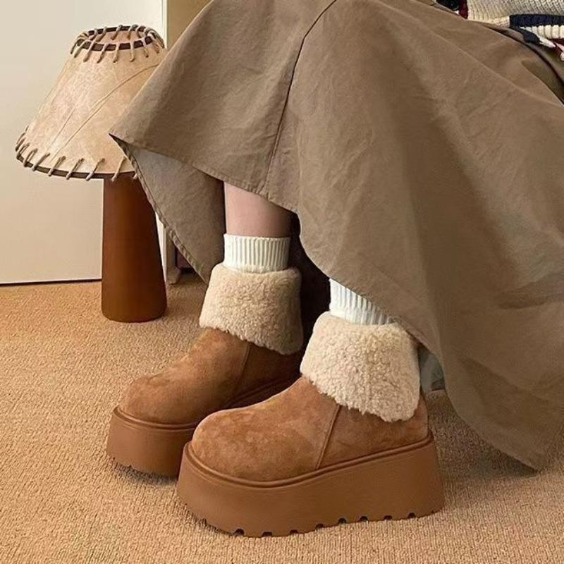 Retro Thick-soled Snow Boots, Versatile Height-increasing, Fleece and Thickened Cotton Shoes for Women