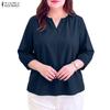 ZANZEA Women Casual V-Neck Solid Color 3/4 Sleeve Loose Blouse