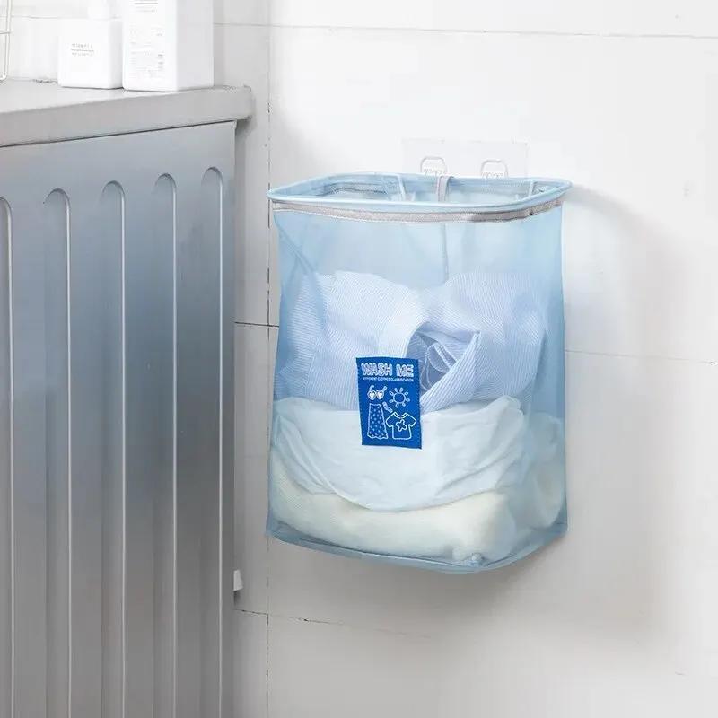 Foldable Wall-Mounted Laundry Hamper - Multi-Purpose Storage Basket for Dirty Clothes Toys Home Organizer синий 2150₽