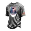 Men's Vintage Washed Short Sleeve Crew Neck T-Shirt with Patriotic Graphic Print and Sleeve Flag Patch Casual Fit