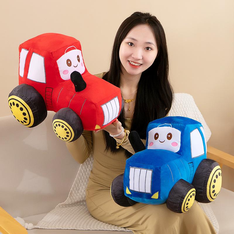 Cartoon Tractor Plush Toy Bedtime Comfort Pillow for Kids