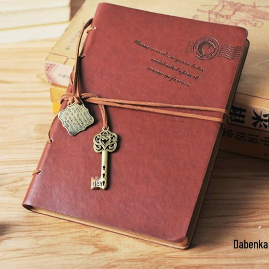 Retro Faux Leather Notebook with Key Binding and Embossed Logo