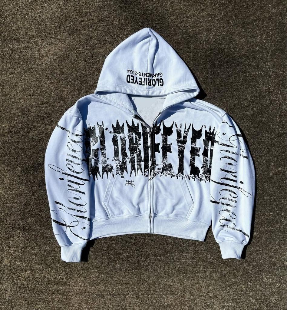 2025 European and American personality 3d printing zipper sweater long sleeve pullover hoodie retro jacket street trend