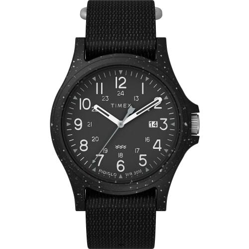 

TIMEX Reclaim Ocean 40mm Watch, Black Dial, Recycled Plastic, Mineral Glass, Quartz Movement, Water Resistant to 3 ATM, 40mm Watch, TW2V81900, Black