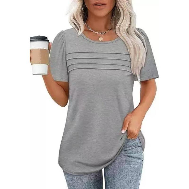 BITCED Women's Fashion Casual Solid Color Print Short Sleeve O-Neck Blouses & Shirts International Design