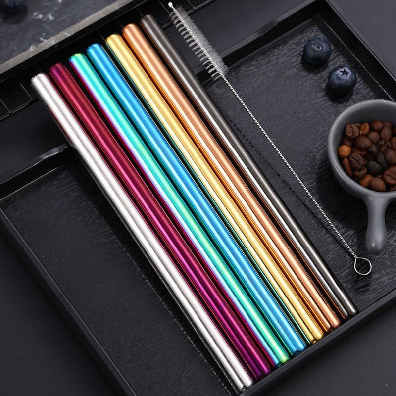 3Pcs Stainless Steel Straw Sets Metal Reusable Straight Bent Drinking Straw With Cleaning Brush Party Juice Drinks Utensils