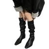 Coarse Heeled Mid Heeled Knight Boots for Women New Autumn Western Slim Square Toe Low Heeled Pleated Pile Boots Platform Shoes