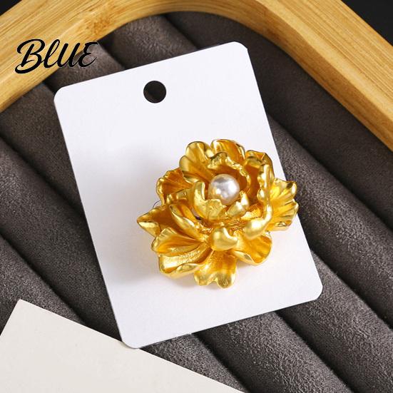 Peony Flower Pin Faux Pearl Brooch Alloy Floral Lapel