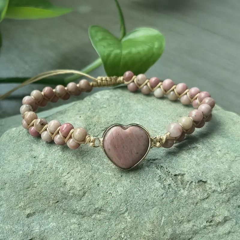 

Плетеный браслет с цветными драгоценными камнями, Богемный отпускной браслет, Женский регулируемый браслет, Подарок для девочек, Браслет с драгоценным камнем в форме сердца