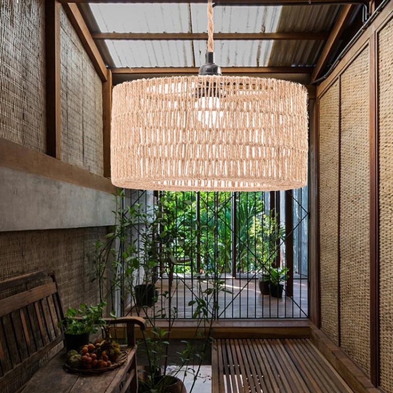 Woven Paper Rope Pendant Lampshade – Natural Bulb Guard & Chandelier Shade for Restaurant, Teahouse & Living Room Lighting Decor
