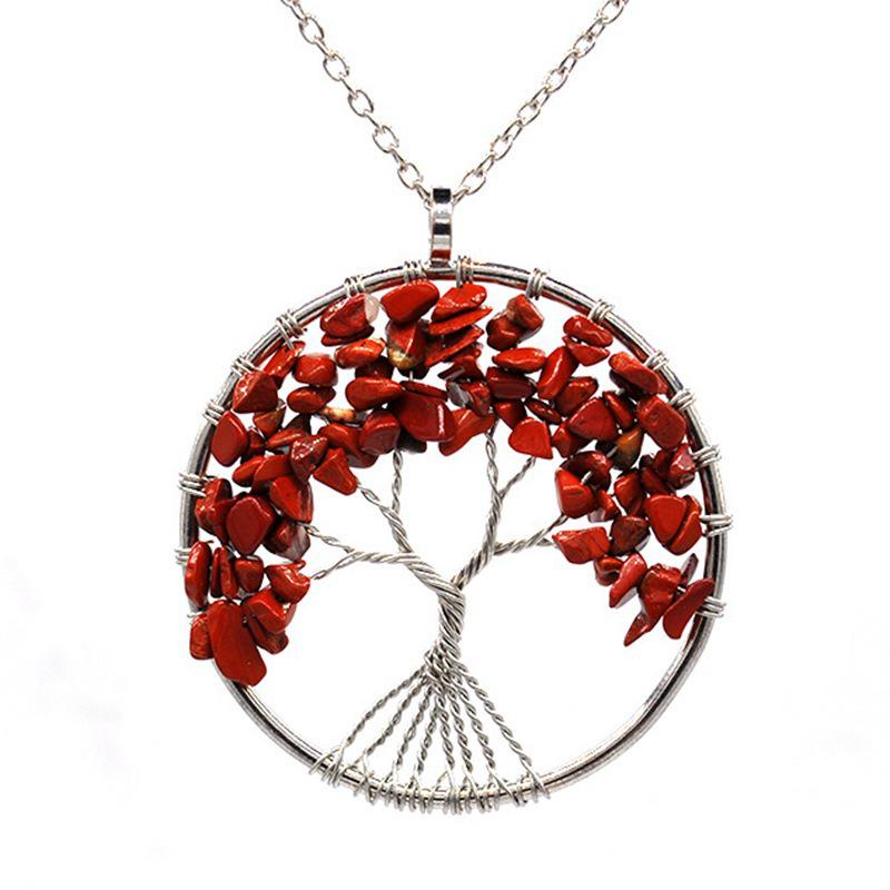 7-Color Crystal Tree of Life Pendant Necklace - Handmade Wire Wrapped Ornament N172
