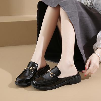 CRLAYDK Pantoletten für Damen Flache Lederschlupfschuhe Bequeme Business-Arbeits-Freizeit-Damen-Pantoletten zum Hineinschlüpfen mit runder Zehenpartie