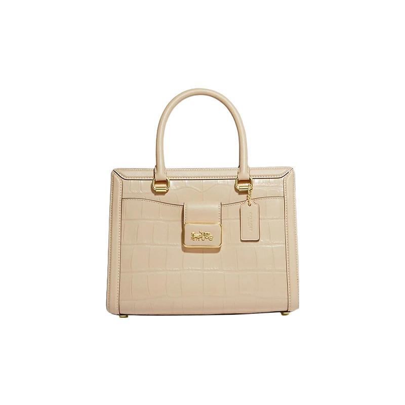 

COACH Grace 23 zipper closure crocodile embossed leather with smooth leather shoulder crossbody tote medium women s ivory чорний