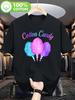 Unisexs Casual Cotton Candy Graphic TShirt Playful Pink Blue Purple Swirl Design with Cotton Candy Text Soft 100 Cotton Round Neck