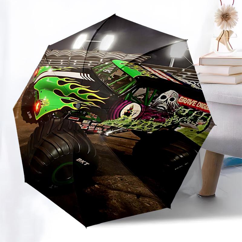 Reiseregenschirm im Monster-Truck-Design, 8 Rippen, Automatisches Öffnen und Schließen, Tragbares faltbares Design, Kompakter und stilvoller Schirm geeignet für