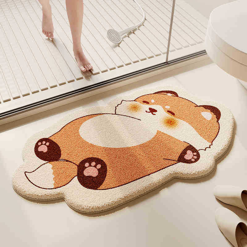 Cartoon Animal Bathroom Floor Mat, Shower Room, Non-Slip And Easy To Take Care Of, Imitation Cashmere Foot Mat, Household Dirt-Resistant And