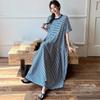 Short Sleeve Plus Size Cotton Vintage Stripe New In Dresses for Women Casual Loose Long Summer Dress
