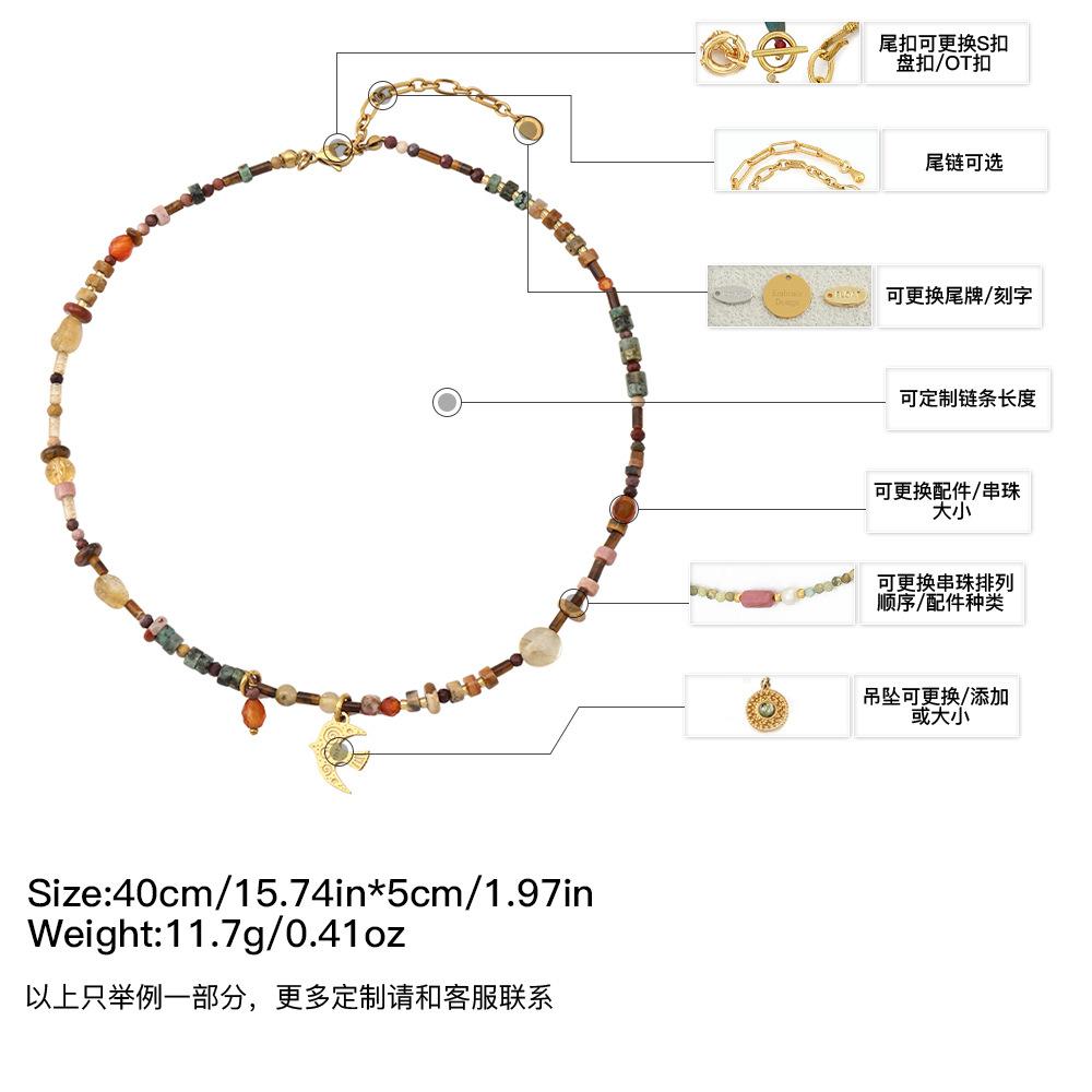 GEMCHIC Women s Vintage Ethnic Style Colorful Natural Stone Beaded Necklace with Swallow Pendant