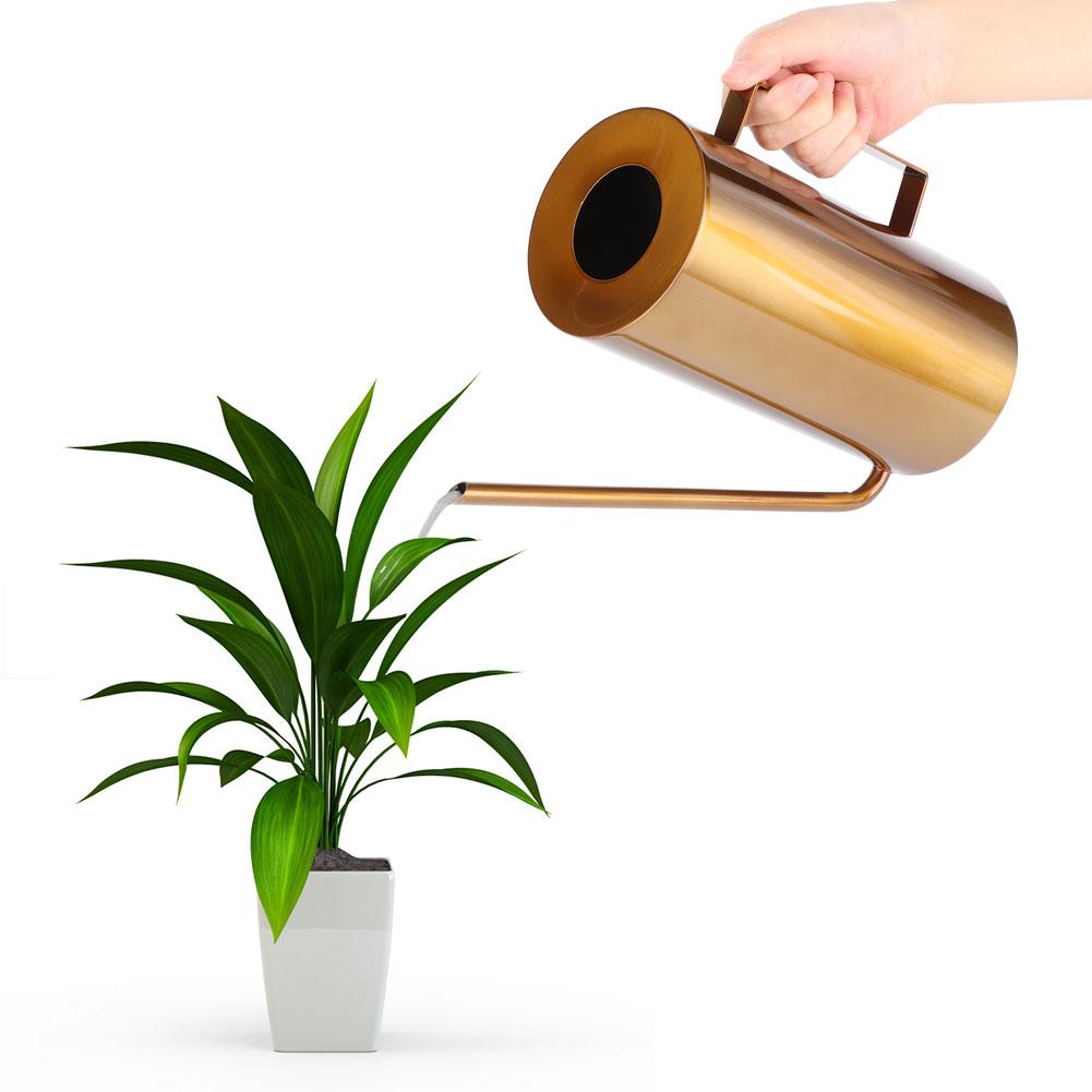 Zahradní nerezová konev s dlouhým hrdlem Květináč Nástroj pro zavlažování rostlin Zlatá 1,5 l