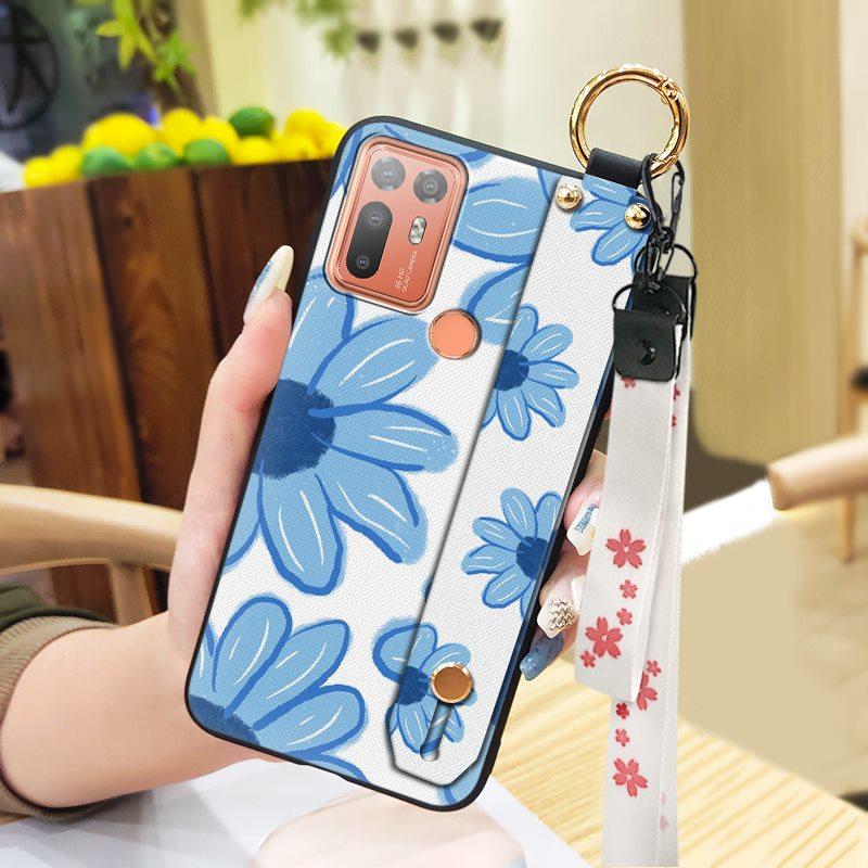 Back Cover Protective Phone Case For HTC Desire 20 Plus/D20+ Lanyard Kickstand Silicone Wrist Strap Oil Painting Ring