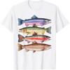 Funny Colorful Trout In A Row For Fishing Graphic T Shirts Men Women Pure Cotton Humor Tee Short Sleeve Unisex Loose Clothing