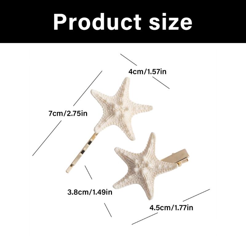2pcs Natural Sea Star Hair Clip For Women Lightweight Design Hairpin For Beach Vacation Wedding Party Everyday Outfit