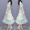 Elegantes florales Chiffonkleid Sommer Slim Taille Stufenrock Frischer Stil Mode