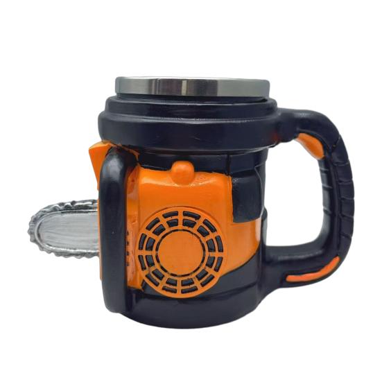 Kettensägen-Kaffeebecher mit 304 Edelstahl-Innenseite & Harz-Außenseite Hitzebeständiger Reisebecher Einzigartiges Geschenk für Outdoor-Enthusiasten