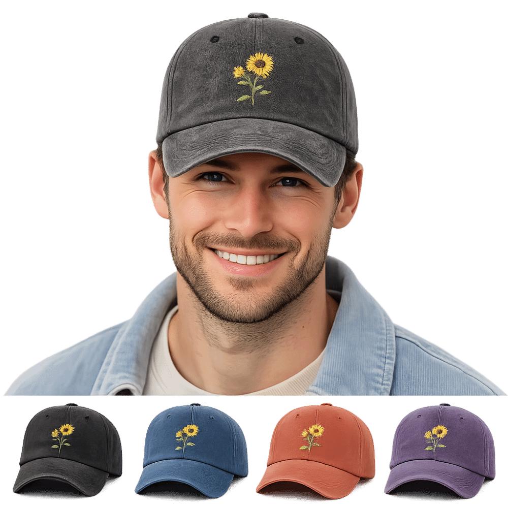 Distressed Dad Hat Sunflower Printed Travel Hat Minimal Baseball Cap For Women Man