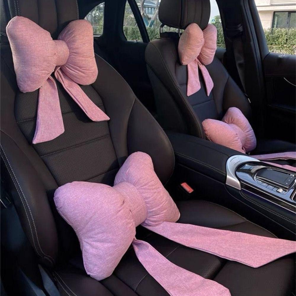 Streamer Ribbon Bow Car Neck Pillow Ribbon Bow Linen Bow Car Headrest Lumbar Rest Pillow   Car Seat