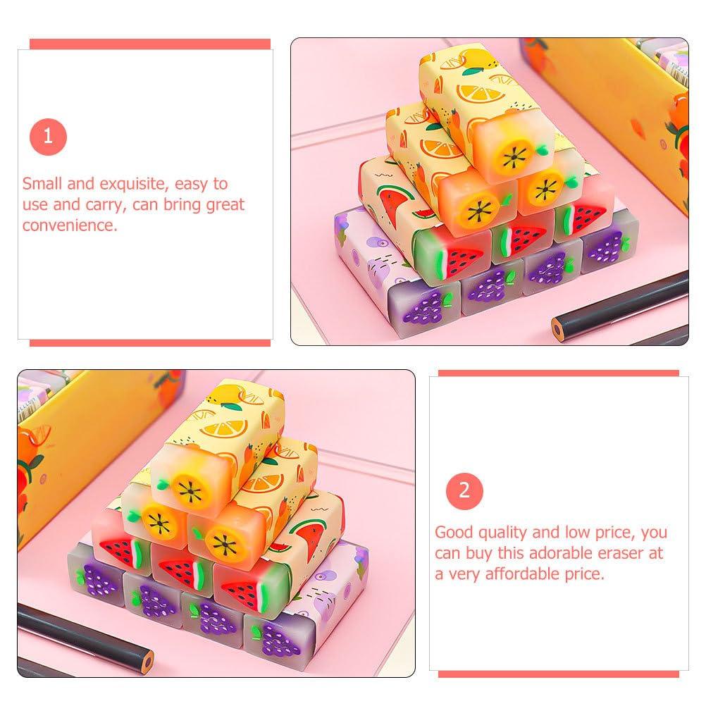 Lurrose Pencil Elementary School School and Office Supplies 12-Piece Fruit-Shaped Erasers, High-Performance, Fun, Stationery, (Random Styles)
