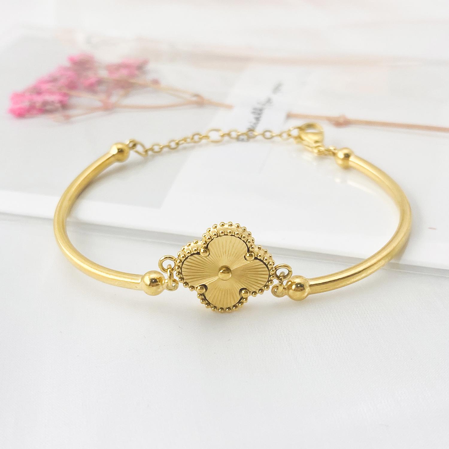 Браслет с одним цветком  Четырехлистный клевер  15 мм с лазерной гравировкой, вакуумное покрытие, женский браслет  Четырехлистный клевер