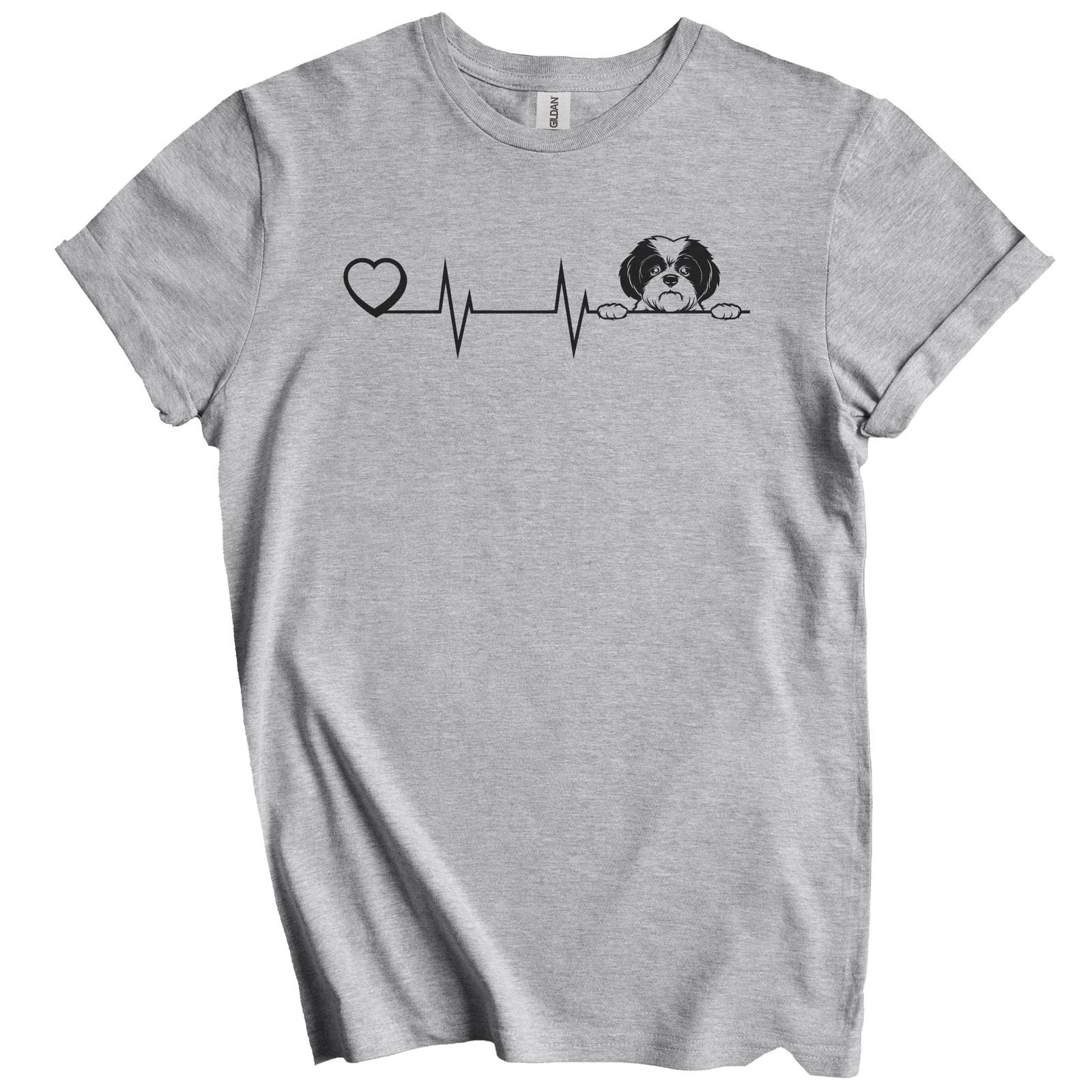 Heart Heartbeat Line Chart Shih Tzu Dog Breed T-Shirt S