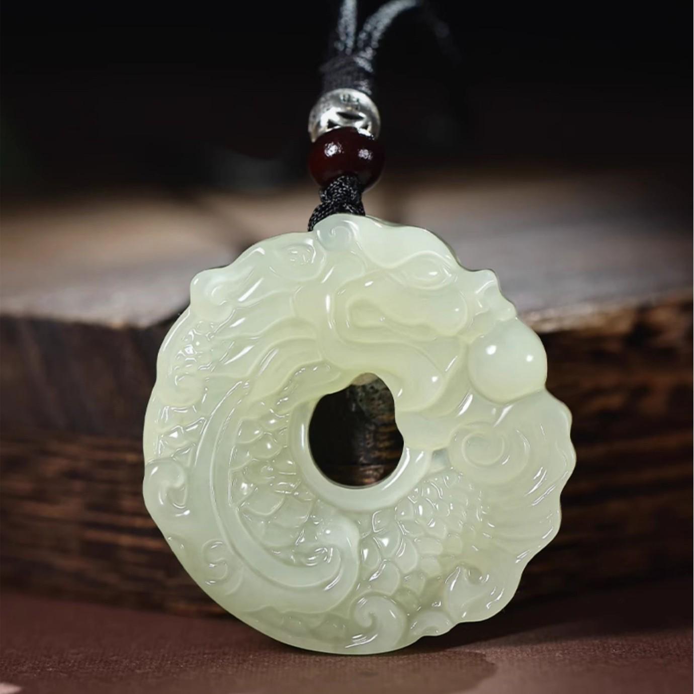 Authentic Xinjiang Hetian Jade Dragon Fish Pendant: Double-Sided, Exquisitely Carved, Unisex with Certificate