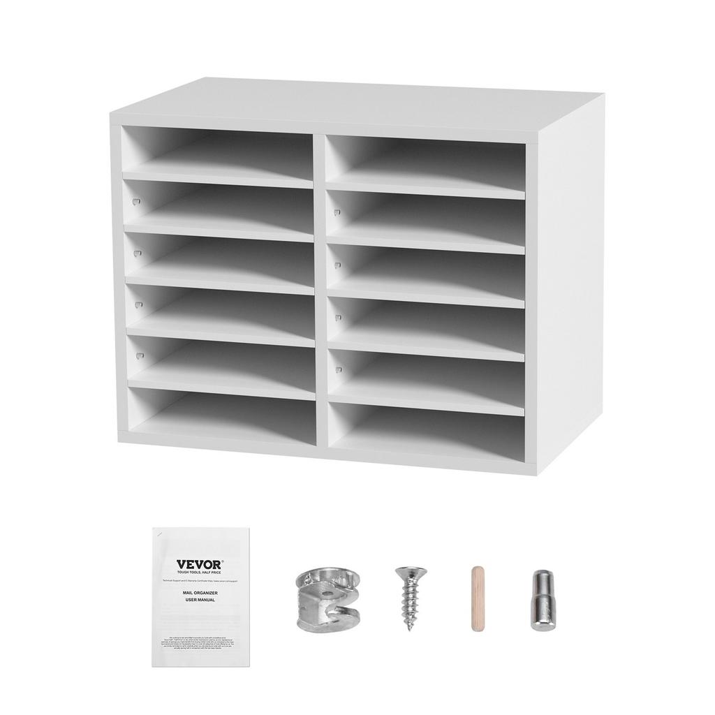 Organizadores de Literatura, Buzón de Oficina de 12 Compartimentos con Estantes Ajustables, Clasificador de Literatura de Madera 20.4x12x16.1 pulgadas para Oficina, Hogar, Aula,