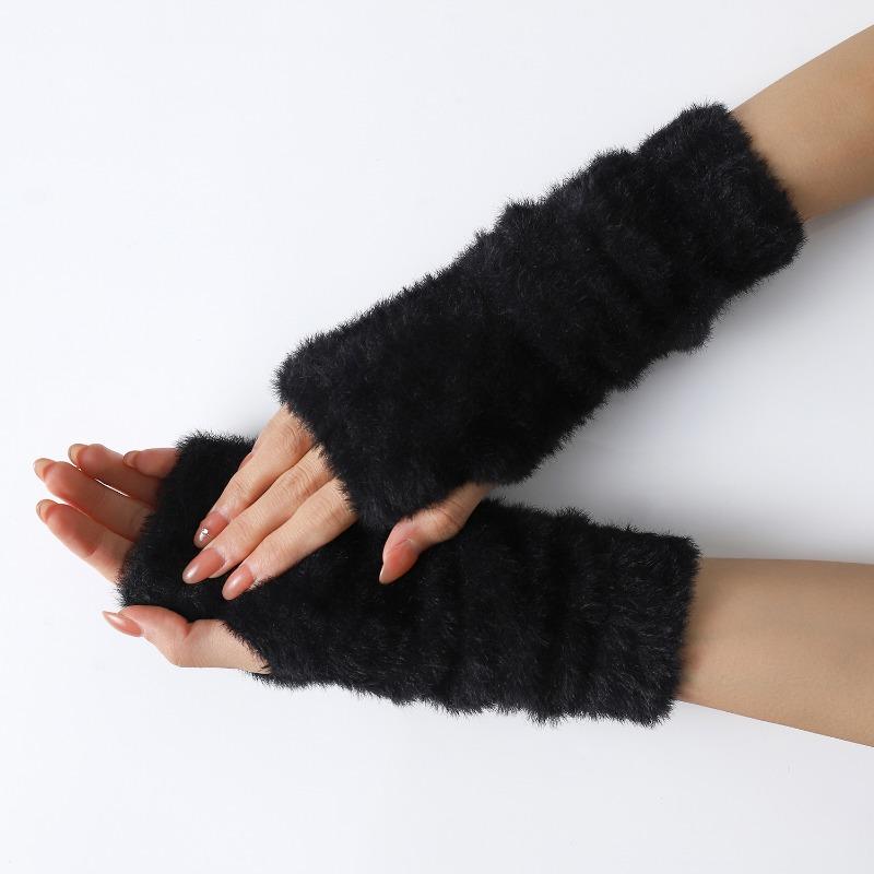 Pink Fingerless Gloves Y2K Wrist Warmers Arm Warmers Gloves for Women Chic Streetwear Fall Winter Mink-Like Velvet Gloves