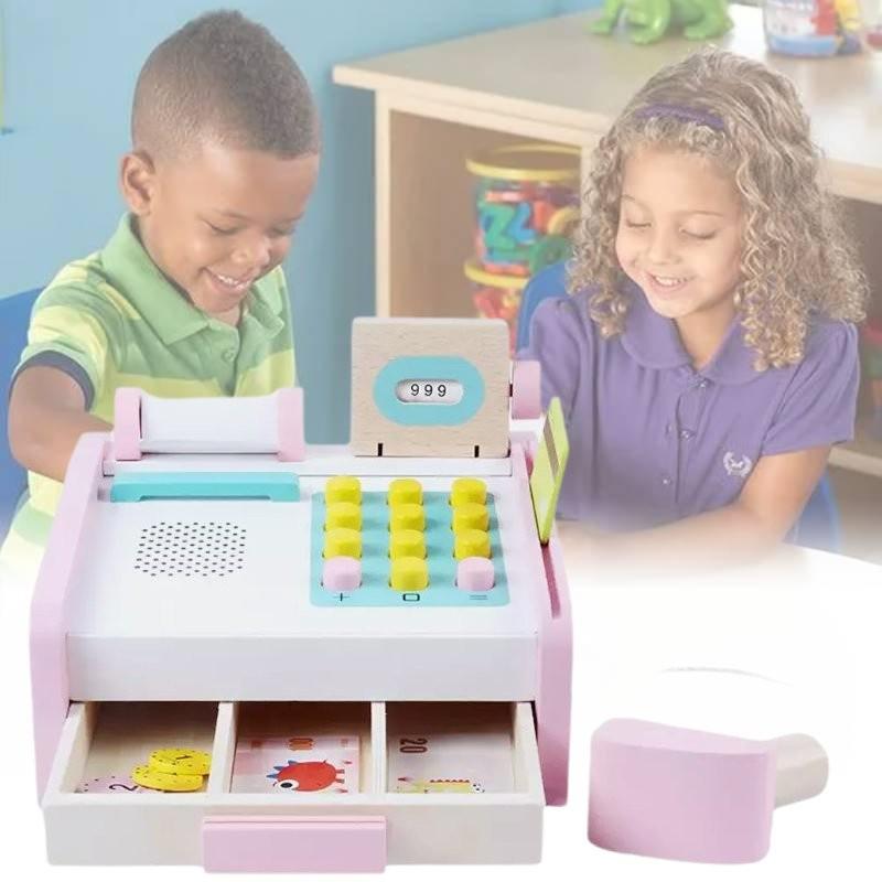 Wooden Cash Register Toy For Kids Realistic Role Play Supermarket Fun For Little Ones