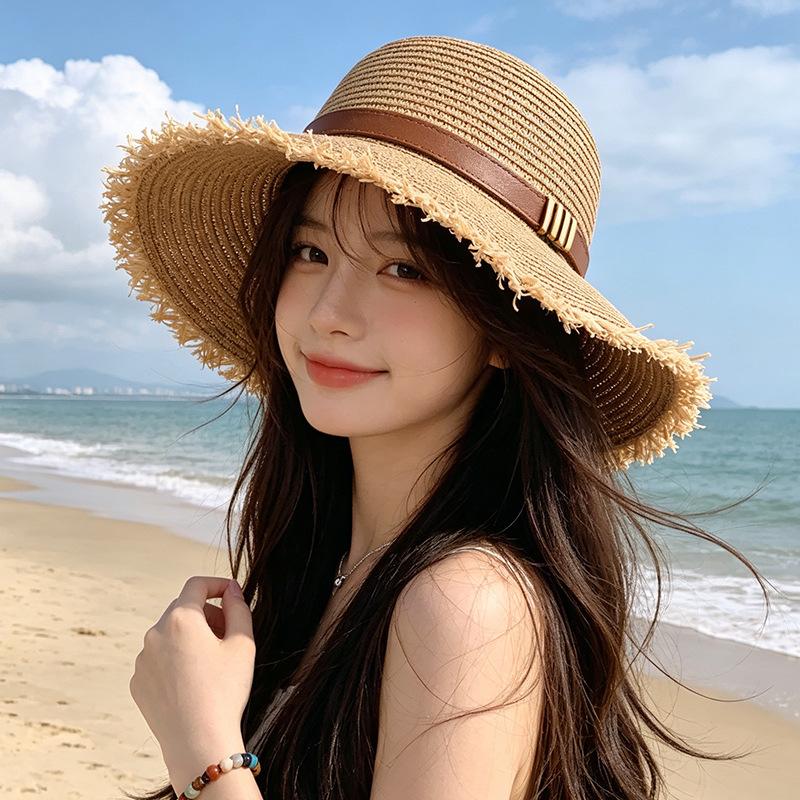 

New Summer Style Wide-Brimmed Straw Hat for Women—Face-Slimming Sun Protection and Shade—Perfect for Beach Vacations and UV Protection M（56-58cm） хакі