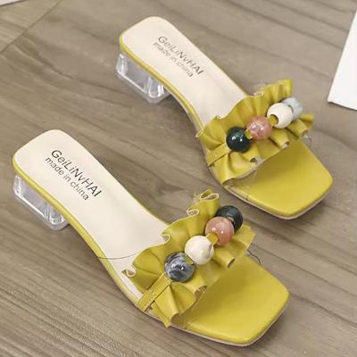 Damen Sommer Französisch Transparent Plissiert Perlen Strand Hausschuhe Cool Drag