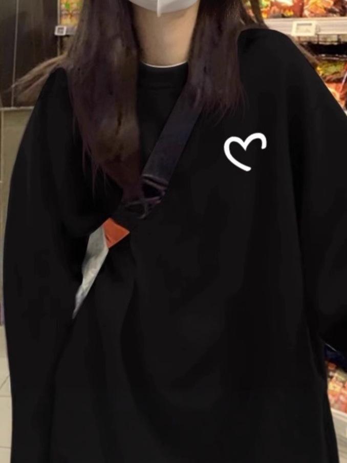 Women's Plus Velvet Casual Mid-Length Hoodie – Trendy Autumn/Winter Long Sleeve Round Neck Top