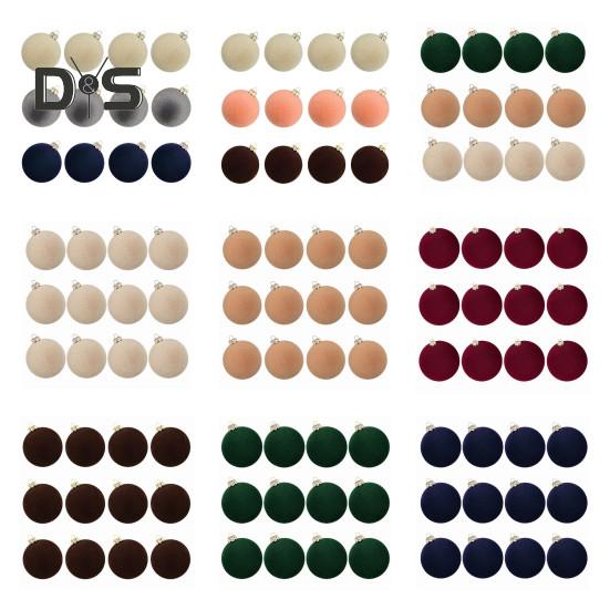12Pcs Christmas Balls Decorations Xmas Tree Flocked Ball Ornaments Plastic Hanging Ball Decor for Home Bar Restaurant