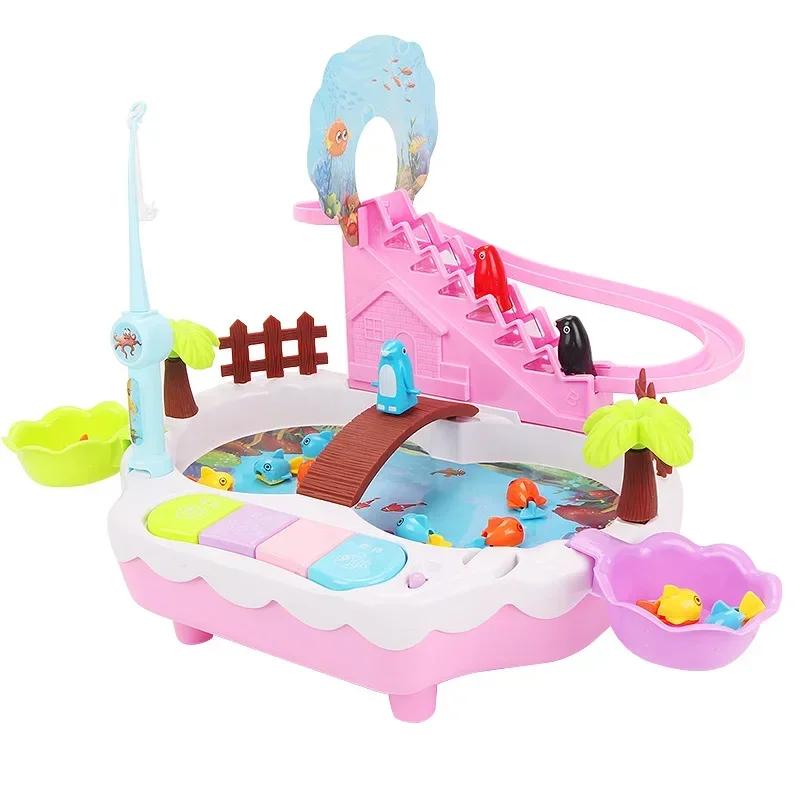 

2-in-1 Electric Musical Fishing Toy with Climbing Penguin, Rotating Game for Kids Early Learning