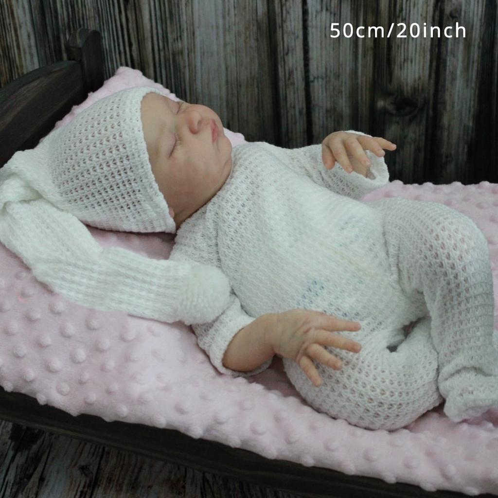 BZDOLL 50cm 20inch Weichvinyl Schlafendes Baby Reborn-Puppe mit 3D-bemalter Haut, Sichtbaren Adern und Stoffkörper Spielzeug für Mädchen Kinder Neugeborenen-Geschenk