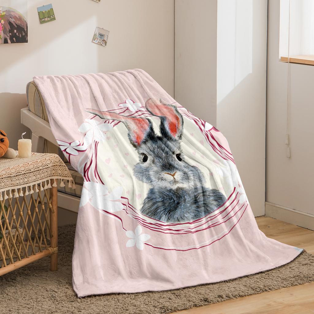 1 piece of double-sided flannel cute pink rabbit digital printing sofa air conditioning cover blanket camping blanket