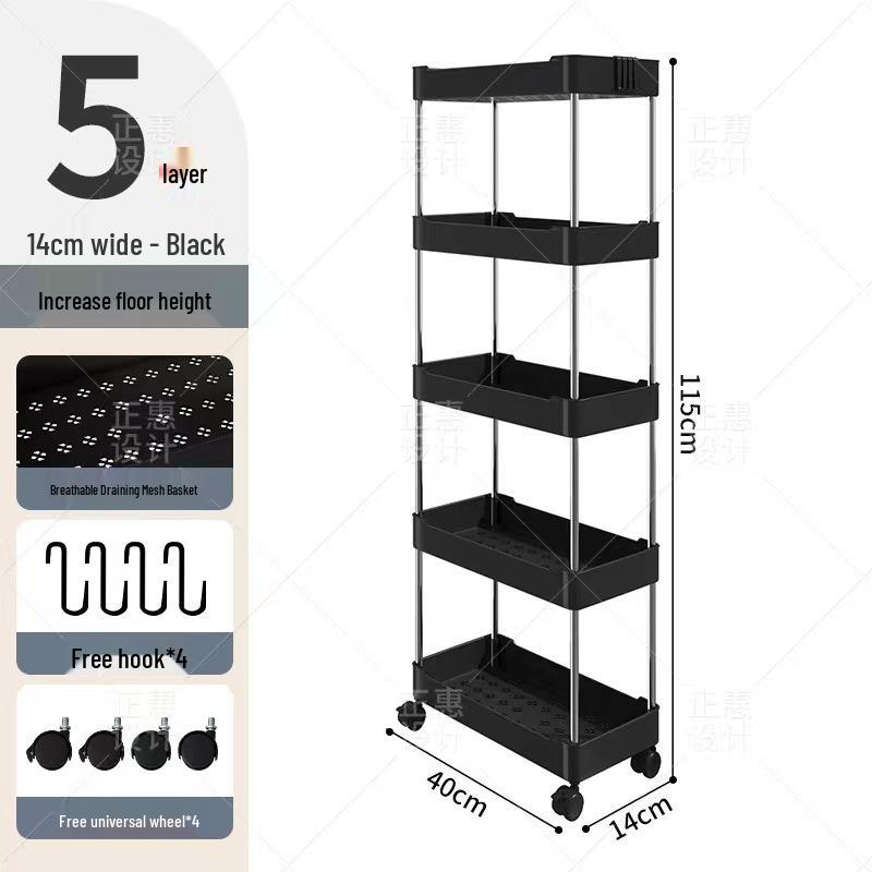 Rolling Bathroom Vanity Storage Rack - Multi-Layer Plastic Organizer for Crevice Spaces