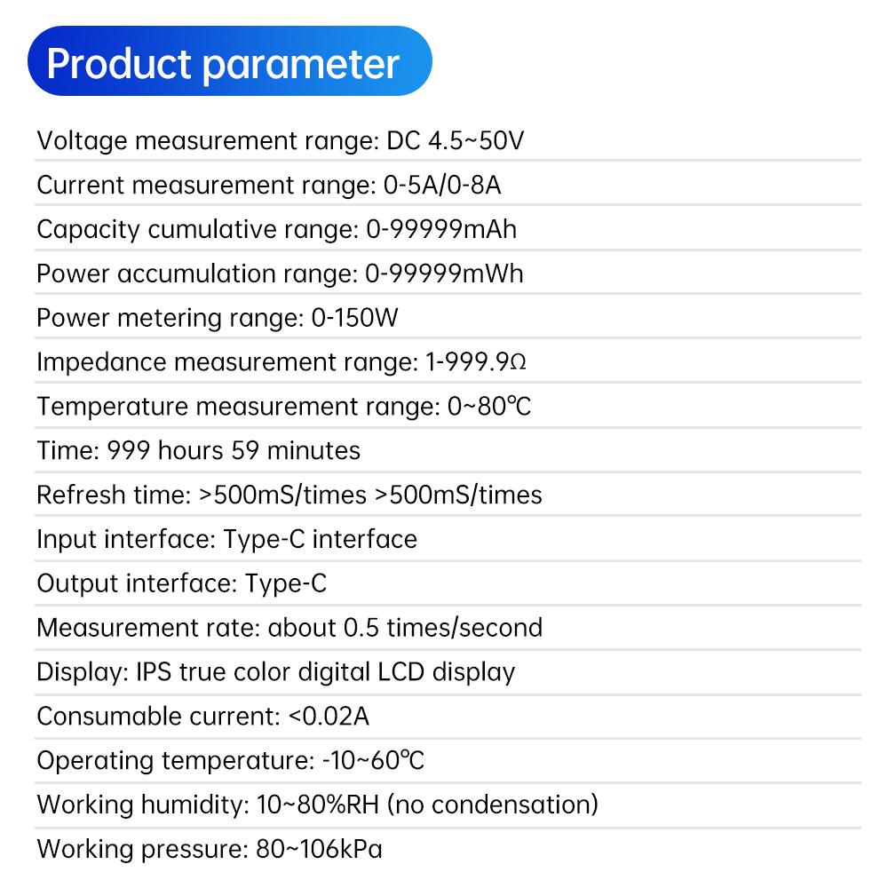 DC 4.5-50V USB+Type-C Tester LED Display Voltmeter Ammeter TYPE-C Fast Charge Detection Trigger Capacity Measurement