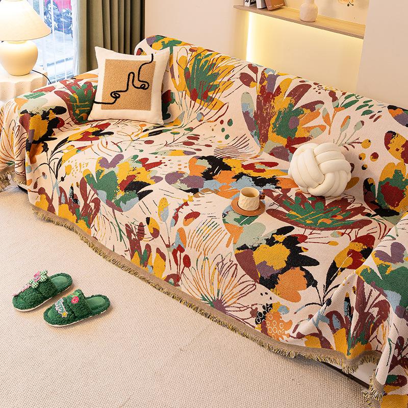 Painted Sofa Cover Home Sofa Towel Living Room Sofas Cover Cloth Anti-cat Scratch Non-slip 3 Seater Sofa Cover Full Set