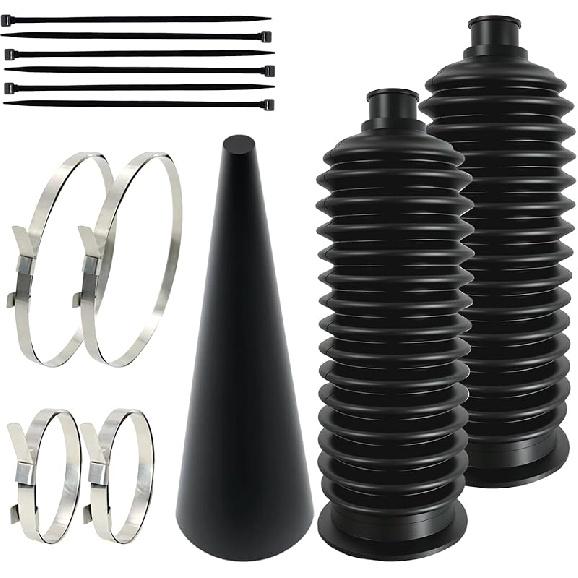 Upgrade 2PCS Tie Rod Boot Rack And Pinion Boot Kit,Thickened Neoprene Rubber Materia,With 4 Stainless Steel Clamps & 6 Cable Ties, Universal Inner