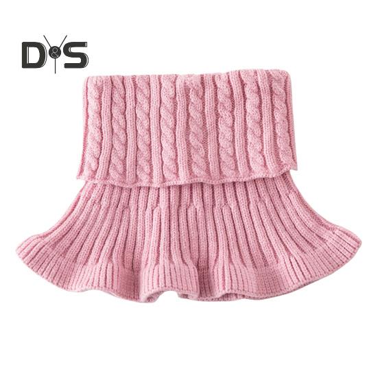 Gefälschter Schal für Damen, hoher Kragen, gedrehte Textur, Rüschenbesatz, einfarbig, Strickkragen, Herbst/Winter, verdickter, warmer falscher Kragen